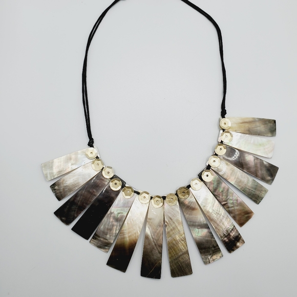 Vintage mother of pearl abalone necklace statement gorgeous piece 70's natural - Picture 6 of 15